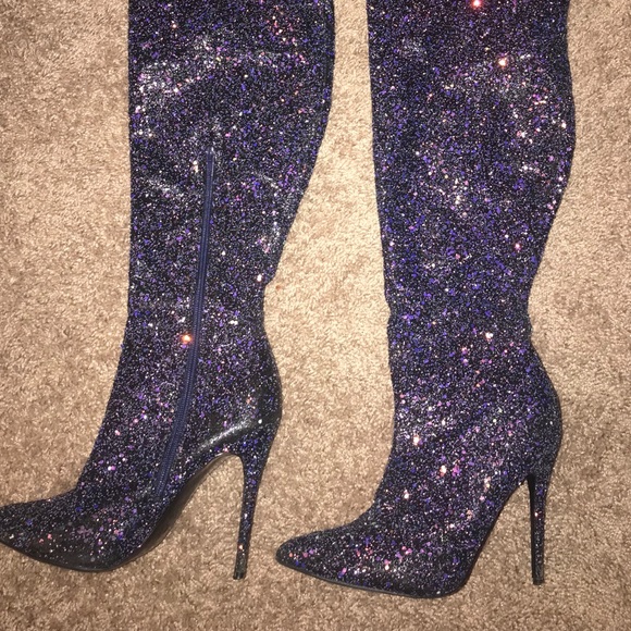 Fashion Nova Shoes - Iridescent Glitter Knee High Boots